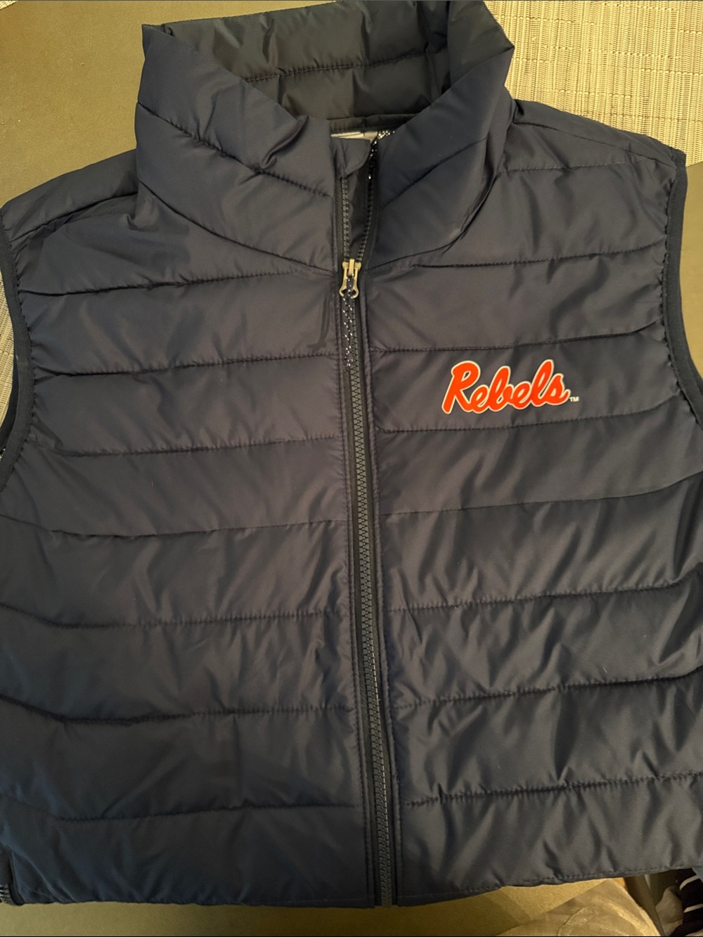 Ole Miss Navy Puffer insulated Vest with Script Logo
